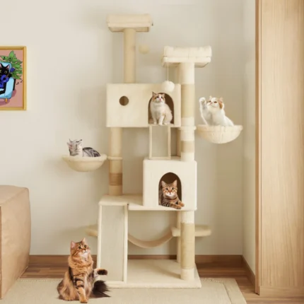 65.7'' H Carpet Cat Tree Condos and Scratching Posts Included, with Platforms and Hammock